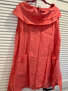 EUC Match Point Lagenlook tunic 100% linen artsy shawl collar size Large resort